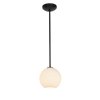 Picture of 11w (s) Japanese Lantern E-26 A-19 LED Dry Location Oil Rubbed Bronze White Lined Rod Glass Pendant (CAN 1.25"Ø5.25")