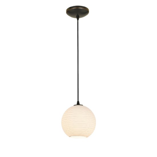 Foto para 12w (s) Japanese Lantern SSL 90CRI LED Dry Location Oil Rubbed Bronze White Lined Cord Glass Pendant (CAN 1.25"Ø5.25")