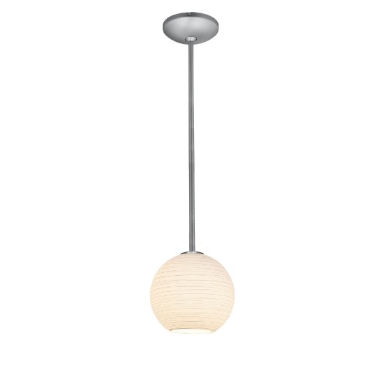 Foto para 12w (s) Japanese Lantern SSL 90CRI LED Dry Location Brushed Steel White Lined Rod Glass Pendant (CAN 1.25"Ø5.25")