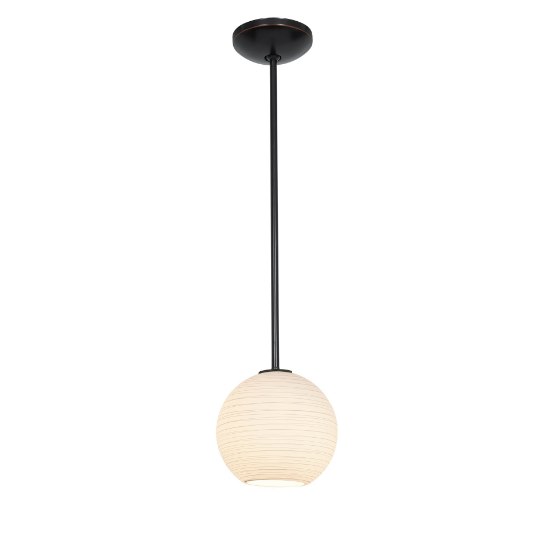 Picture of 12w (s) Japanese Lantern SSL 90CRI LED Dry Location Oil Rubbed Bronze White Lined Rod Glass Pendant (CAN 1.25"Ø5.25")