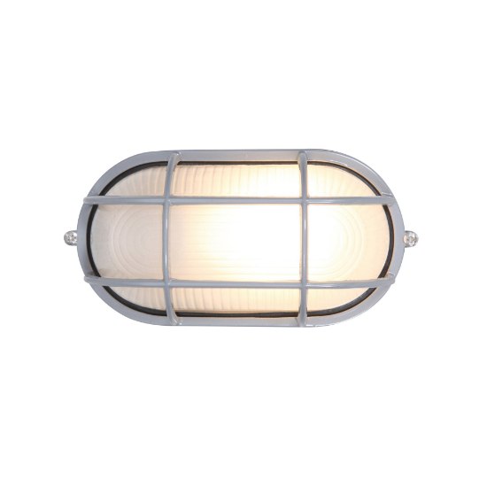 Foto para 9w 800lm 30k Nauticus E-26 Replaceable LED Satin Frosted Wet Location LED Bulkhead 8.25"x4.25" (CAN 8"x4.4"x1")