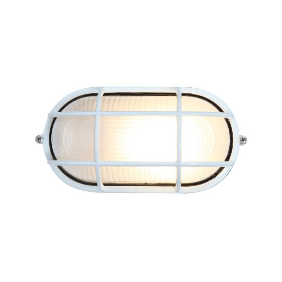 Foto para 9w 800lm 30k Nauticus E-26 Replaceable LED White Frosted Wet Location LED Bulkhead 8.25"x4.25" (CAN 8"x4.4"x1")