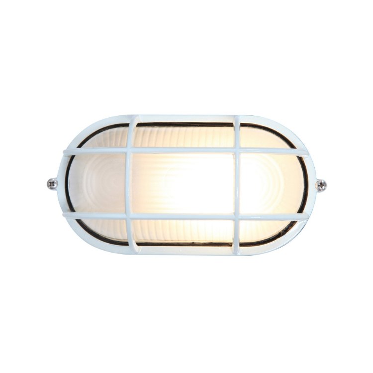 Picture of 9w 800lm 30k Nauticus E-26 Replaceable LED White Frosted Wet Location LED Bulkhead 8.25"x4.25" (CAN 8"x4.4"x1")
