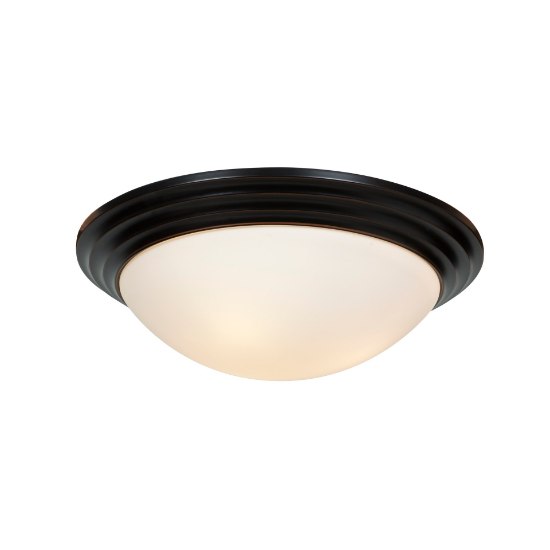 Foto para 10w 800lm 30k Strata E-26 Replaceable LED Damp Location Oil Rubbed Bronze Opal Dimmable LED Flush Mount