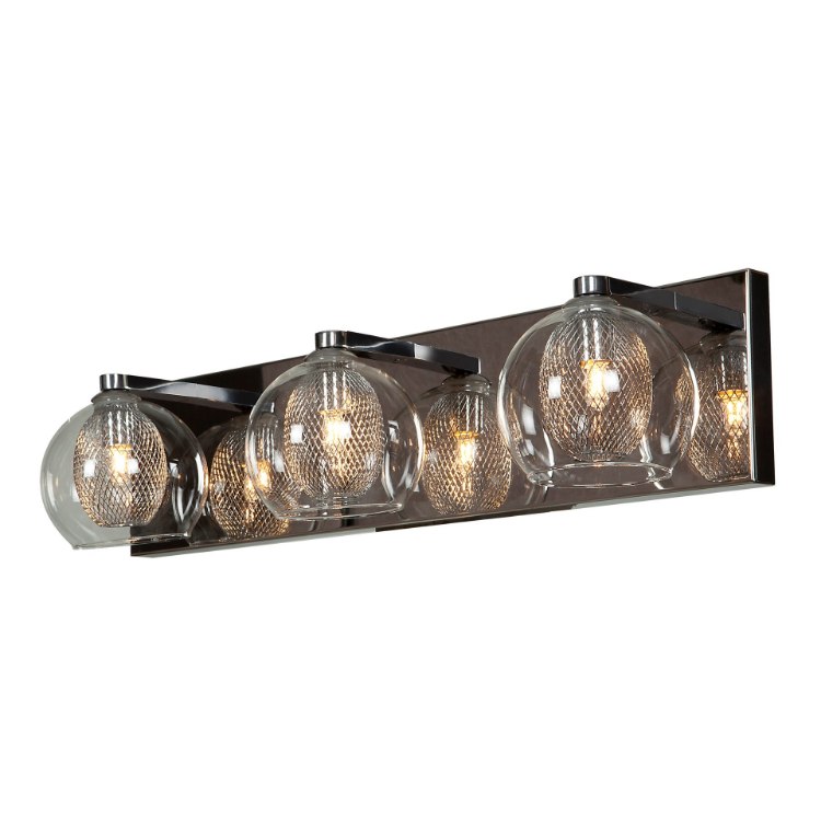 Picture of 4.5w (3 x 1.5) 1350lm 30k Aeria G9 Replaceable LED Damp Location Chrome Clear 3-Light Dimmable LED Metal Foil in Glass Vanity (CAN 20.5"x4.5"x0.9")