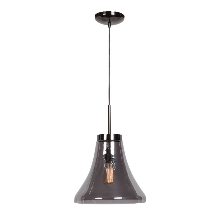 Picture of 60w 800lm 27k Simplicite E-26 Incandescent Dry Location Black Chrome Smoke 1-Light Bell Glass Pendant (OA HT 131") (CAN 1.5"Ø5.13")