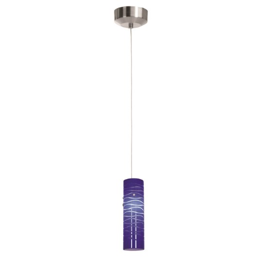 Foto para 5w 462lm 30k Tungsten Dimmable SSL Dedicated LED Dry Location Brushed Steel Blue Lined LED Pendant with Anari Silk (l) Glass (OA HT 130")