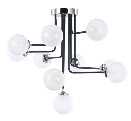 Foto para Atom 10-Light Flush Mount BKPN White Opal Glass CA Incandescent E12 Incandescent