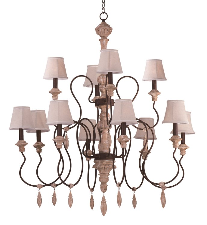 Picture of Olde World 12-Light Chandelier with Shades SW Flax Fabric CA Incandescent E12 Incandescent 72" Chain
