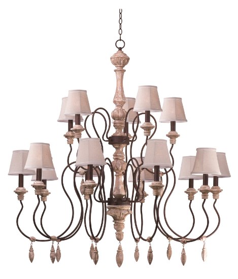 Picture of Olde World 15-Light Chandelier with Shades SW Flax Fabric CA Incandescent E12 Incandescent 72" Chain