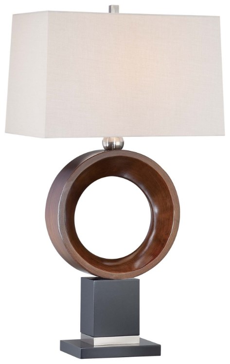 Picture of 100w SW 1 Light Table Lamp Walnut+black+brushed Nickel Tan Linen