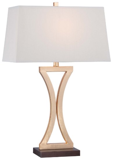 Picture of 113w SW 1 Light Table Lamp Gold Leaf White Linen