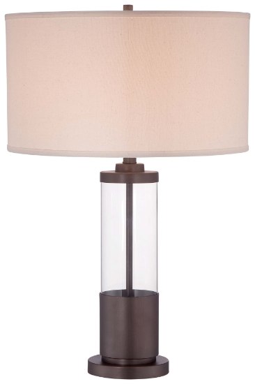 Picture of 113w SW 1 Light Table Lamp Copper Bronze Patina/Clear Glass Cream Linen Shade