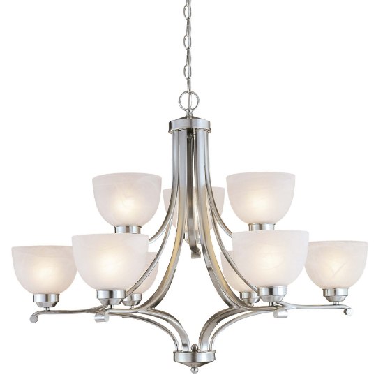 Picture of 100w SW 9 Light Chandelier Brushed Nickel Etched Marble Glass