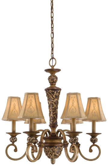 Picture of 60w SW 6 Lt Chandelier- Jessica Mcclintock Home- The Romance Collection™ Florence Patina Embroidered Faux Silk Shades