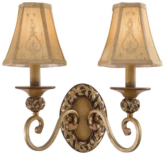 Picture of 60w SW 2 Light Wall Sconce Florence Patina Embroidered Faux Silk Shades