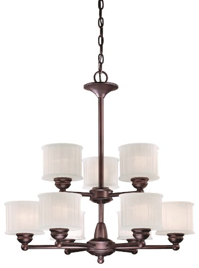 Picture of 100w SW 9 Light Chandelier Lathan Bronze Etched Glass-Box Pleat