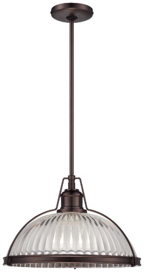 Picture of 150w SW 1 Light Pendant Dark Brushed Bronze (Plated) Ribbed Clear Glass