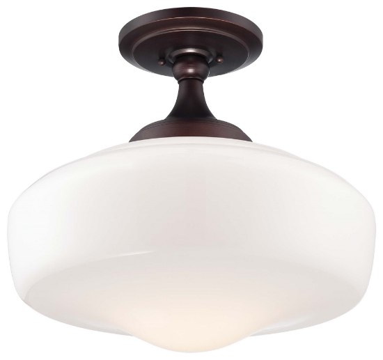 Foto para 150w SW 1 Light Semi Flush Mount Brushed Bronze Opal