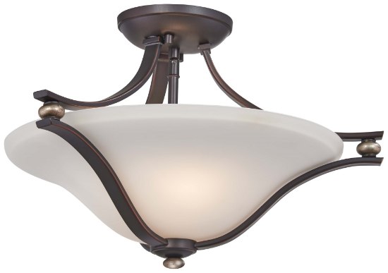 Picture of 100w SW 2 Light Semi Flush Mount Lathan Bronze With Gold Highli Etched White