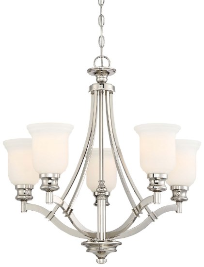 Picture of 100w SW 5 Light Chandelier Polished Nickel Etched Opal