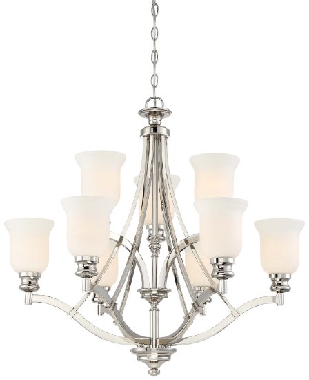 Picture of 100w SW 9 Light Chandelier Polished Nickel Etched Opal