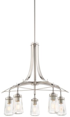 Mostrar detalles para 60w SW 5 Light Chandelier Brushed Nickel Clear Imagen de 60w SW 5 Light Chandelier Brushed Nickel Clear