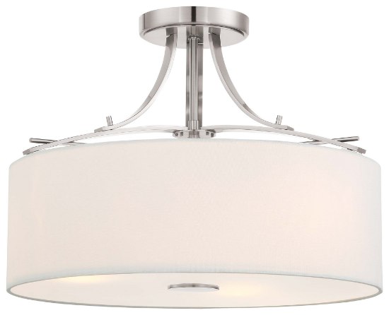 Foto para 60w SW 3 Light Semi Flush Brushed Nickel White Linen