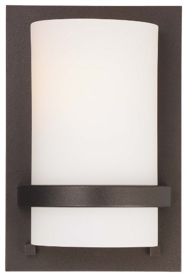 Picture of 100w SW 1 Light Wall Sconce Smoked Iron Etched White Glass