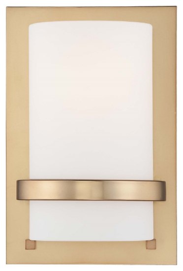 Picture of 100w SW 1 Light Wall Sconce Honey Gold Etched White Glass