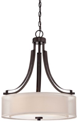 Mostrar detalles para 100w SW 3 Light Pendant Smoked Iron Translucent Silver Linen W/Off-White Linen Inner Imagen de 100w SW 3 Light Pendant Smoked Iron Translucent Silver Linen W/Off-White Linen Inner