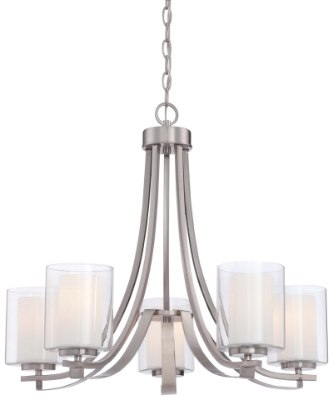 Mostrar detalles para 100w SW 5 Light Chandelier Brushed Nickel Etched White Imagen de 100w SW 5 Light Chandelier Brushed Nickel Etched White
