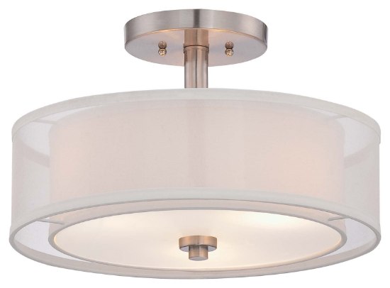 Picture of 60w SW 3 Light Semi Flush Brushed Nickel Translucent Silver Linen Shade