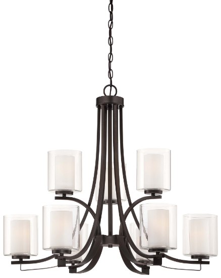 Picture of 100w SW 9 Light Chandelier Smoked Iron Etched White