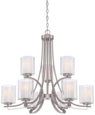 Mostrar detalles para 100w SW 9 Light Chandelier Brushed Nickel Etched White Imagen de 100w SW 9 Light Chandelier Brushed Nickel Etched White