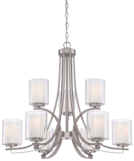 Foto para 100w SW 9 Light Chandelier Brushed Nickel Etched White