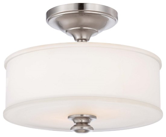 Picture of 60w SW 2 Light Semi Flush Mount Brushed Nickel Etched White Glass