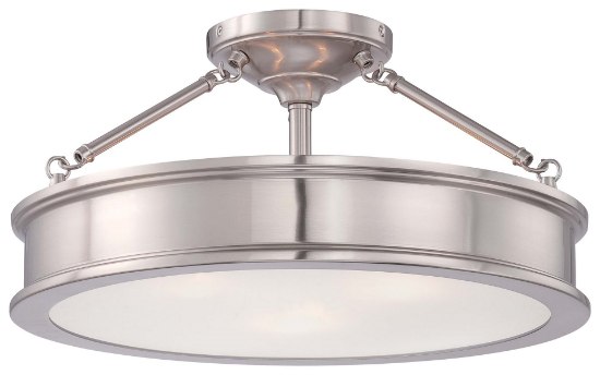 Picture of 100w SW 3 Light Semi Flush Mount Brushed Nickel Clear+sandblast+painted White Inside