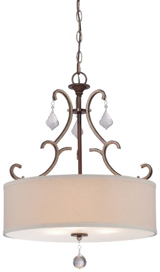 Picture of 100w SW 3 Light Pendant Dark Rubbed Sienna With Aged Silver Oatmeal Linen Shade