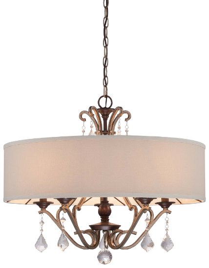 Picture of 60w SW 5 Light Pendant Dark Rubbed Sienna With Aged Silver Oatmeal Linen