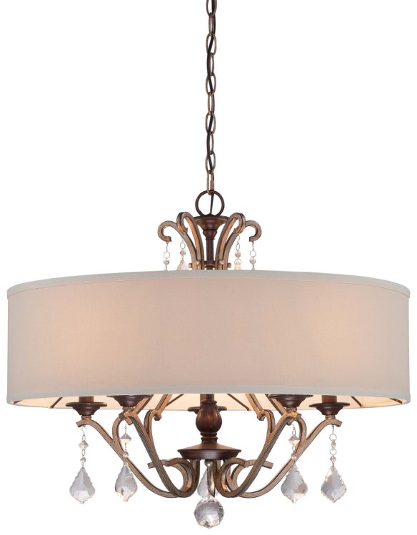 Picture of 60w SW 5 Light Pendant Dark Rubbed Sienna With Aged Silver Oatmeal Linen