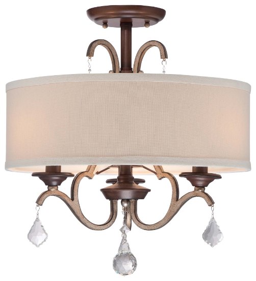 Picture of 60w SW 3 Light Semi Flush Mount Dark Rubbed Sienna With Aged Silver Oatmeal Linen