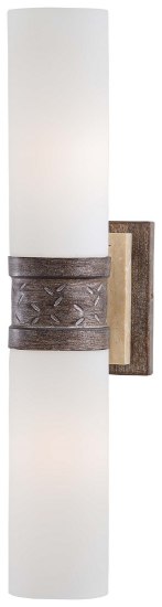 Picture of 60w SW 2 Light Wall Sconce Aged Patina Iron Etched Opal