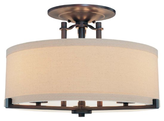 Picture of 60w SW 3 Light Semi Flush Mount Aged Kinston Bronze Beige Linen