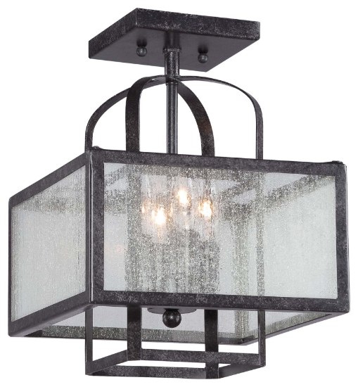 Foto para 60w SW 4 Light Semi Flush Mount Aged Charcoal Clear Seeded