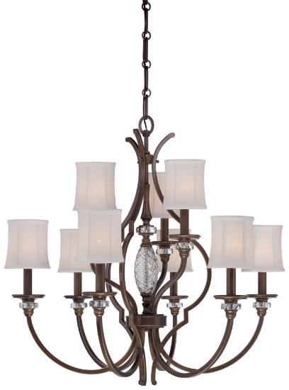 Foto para 60w SW 9 Light Chandelier Dark Noble Bronze White Linen