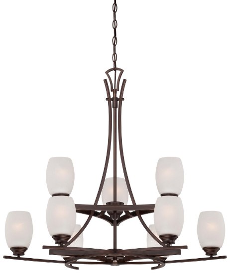 Picture of 100w SW 9 Light Chandelier Dark Brushed Bronze (Painted) Etched White Seeded
