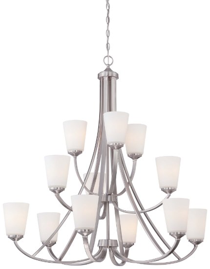 Picture of 60w SW 12 Light Chandelier Brushed Nickel Etched White