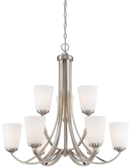 Picture of 100w SW 9 Light Chandelier Brushed Nickel Etched White