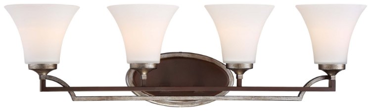 Picture of 100w SW 4 Light Bath Dark Rubbed Sienna With Aged Silver Etched White